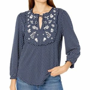 Lucky Brand embroidered polka dot top size Large